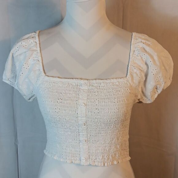 Ambiance White Eyelet Smocked Crop Top - Picture 7 of 7